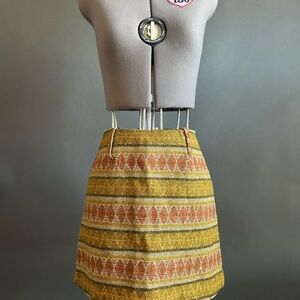 Vintage Wool Patterned Skirt - Gold and Brown